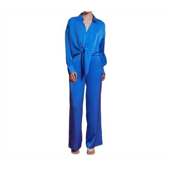 NEW LUCY PARIS rue satin pants in blue - Picture 1 of 4